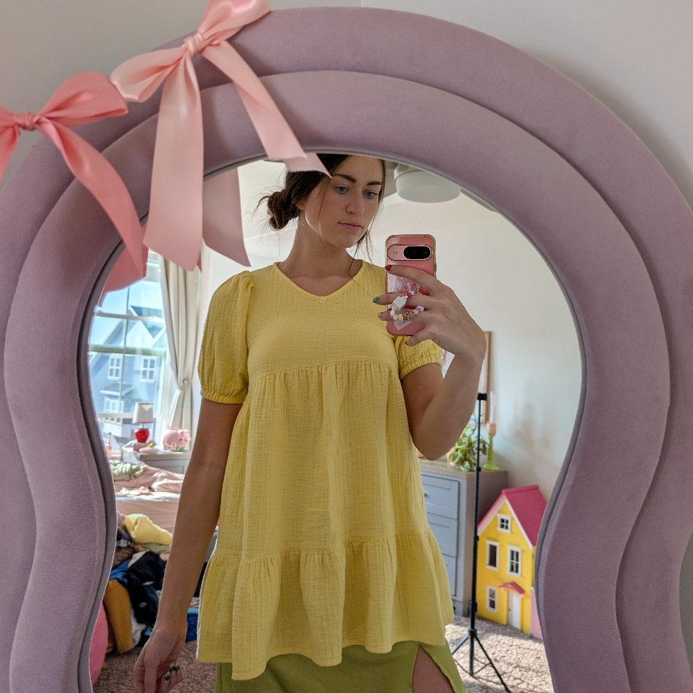 Sunny Yellow Tiered Casual Mini Dress Size XS